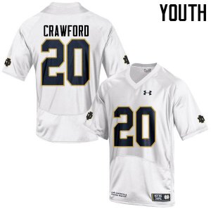 Notre Dame Fighting Irish Youth Shaun Crawford #20 White Under Armour Authentic Stitched College NCAA Football Jersey OFC3099CC